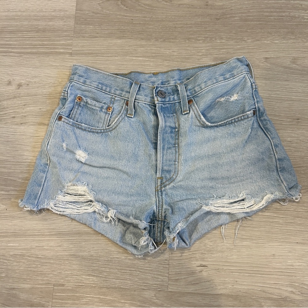 Levi Strauss 501 Women’s High Rise Distressed Cheeky Short with Button Fly - 26